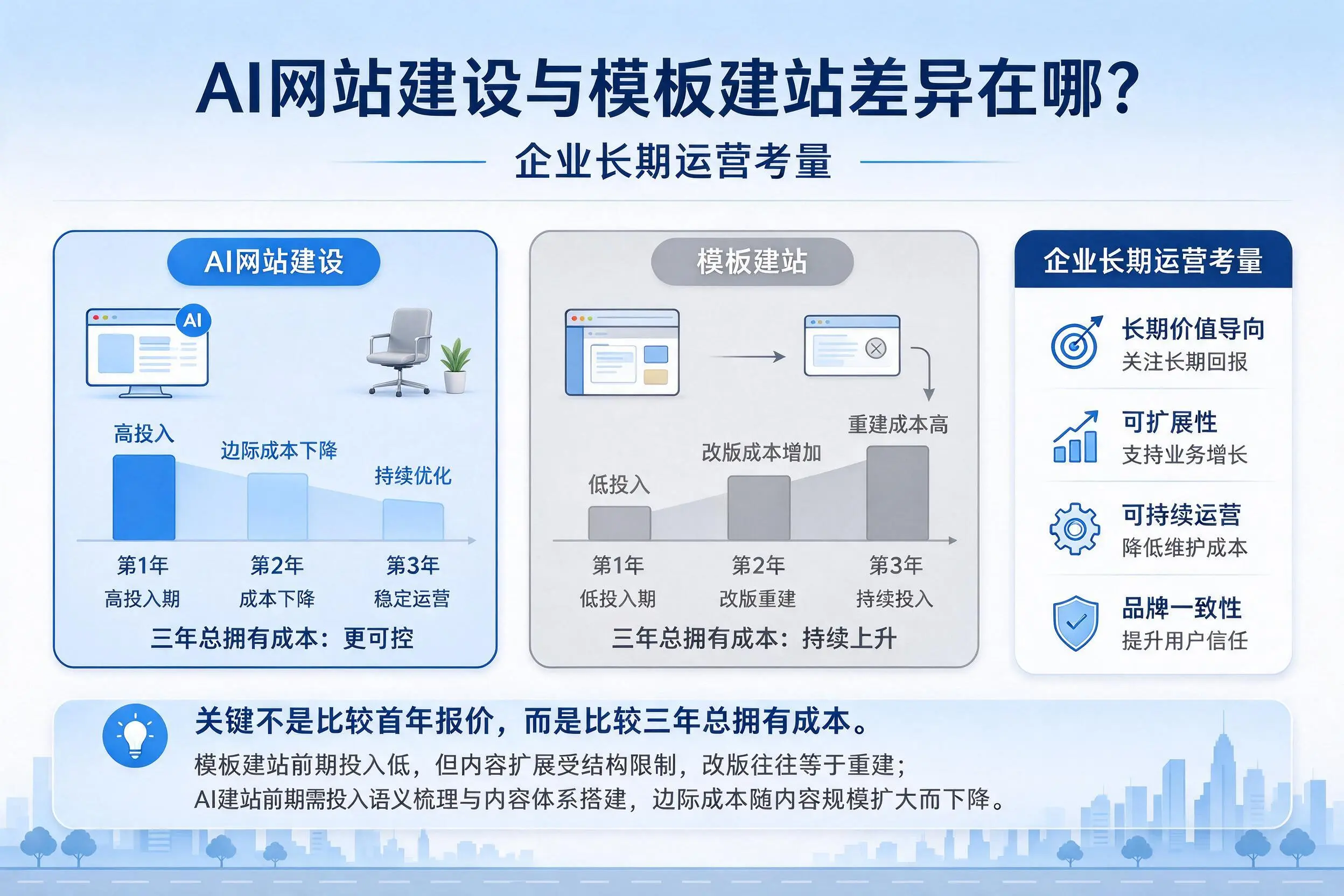 AI网站建设与模板建站差异在哪?郴州企业长期运营考量